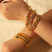Vintage Style Roman Style Geometric 304 Stainless Steel 18K Gold Plated Zircon Bangle In Bulk main image 1