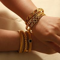 Vintage Style Roman Style Geometric 304 Stainless Steel 18K Gold Plated Zircon Bangle In Bulk main image 2