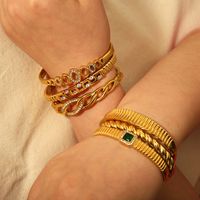 Vintage Style Roman Style Geometric 304 Stainless Steel 18K Gold Plated Zircon Bangle In Bulk main image 4