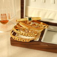 Vintage Style Roman Style Geometric 304 Stainless Steel 18K Gold Plated Zircon Bangle In Bulk main image 6