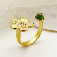 304 Stainless Steel 14K Gold Plated Elegant Sweet Plating Inlay Moon Flower Turquoise Zircon Rings main image 2