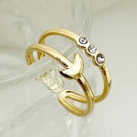 304 Stainless Steel 14K Gold Plated Elegant Sweet Plating Inlay Moon Flower Turquoise Zircon Rings main image 4