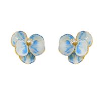 1 Pair Simple Style Classic Style Flower Enamel Inlay Copper Copper 18K Gold Plated Ear Studs main image 2