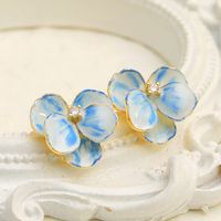 1 Pair Simple Style Classic Style Flower Enamel Inlay Copper Copper 18K Gold Plated Ear Studs main image 1