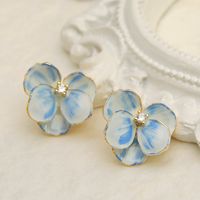 1 Pair Simple Style Classic Style Flower Enamel Inlay Copper Copper 18K Gold Plated Ear Studs main image 3