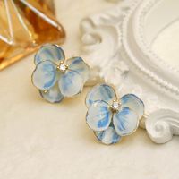 1 Pair Simple Style Classic Style Flower Enamel Inlay Copper Copper 18K Gold Plated Ear Studs main image 5