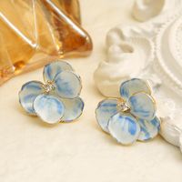 1 Pair Simple Style Classic Style Flower Enamel Inlay Copper Copper 18K Gold Plated Ear Studs main image 4