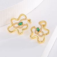 1 Pair Casual Formal Semicircle Flower Plating Inlay Copper Rhinestones Gold Plated Ear Studs main image 4