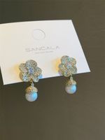 1 Pair Elegant Lady Flower Plating Inlay Imitation Pearl Copper Zircon Earrings sku image 8