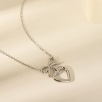 304 Stainless Steel 14K Gold Plated Sweet Commute Heart Shape Bow Knot Earrings Necklace Jewelry Set main image 4