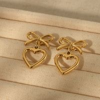 304 Stainless Steel 14K Gold Plated Sweet Commute Heart Shape Bow Knot Earrings Necklace Jewelry Set main image 5