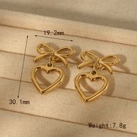 304 Stainless Steel 14K Gold Plated Sweet Commute Heart Shape Bow Knot Earrings Necklace Jewelry Set sku image 2