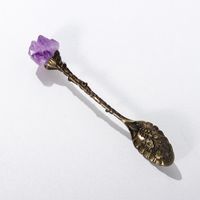 Natural Amethyst Flower Decor Copper Creative Long Handle Spoon sku image 2