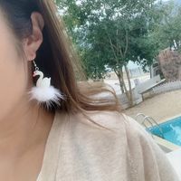 1 Pair Elegant Swan Patchwork Plastic Drop Earrings main image 5
