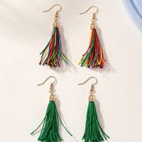 2 Pairs Vintage Style Color Block Tassel Tassel Alloy Plastic Drop Earrings main image 4