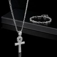 304 Stainless Steel Elegant Modern Style Classic Style Plating Inlay Cross Zircon Bracelets Necklace Jewelry Set main image 11