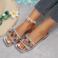 Women's Casual Vacation Solid Color Rhinestone Square Toe Slides Slippers main image 6