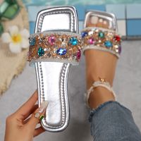 Women's Casual Vacation Solid Color Rhinestone Square Toe Slides Slippers main image 3