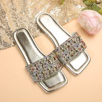 Women's Casual Vacation Solid Color Rhinestone Square Toe Slides Slippers main image 4
