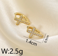 1 Pair French Style Sweet Cross Hollow Out Inlay Copper Zircon 14K Gold Plated Hoop Earrings main image 2