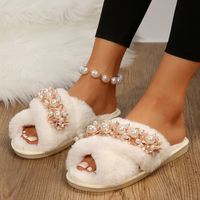 Women's Casual Elegant Solid Color Pearls Round Toe Cotton Slippers main image 6