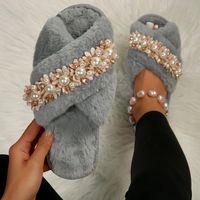 Women's Casual Elegant Solid Color Pearls Round Toe Cotton Slippers main image 5