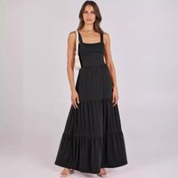 Femmes Robe Régulière Style Britannique Col En U Sans Manches Couleur Unie Maxi Longue Robe Vacances Date main image 1