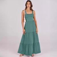 Femmes Robe Régulière Style Britannique Col En U Sans Manches Couleur Unie Maxi Longue Robe Vacances Date main image 4