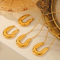 Titanium Steel 18K Gold Plated IG Style Hip-Hop Exaggerated Plating U Shape Solid Color Earrings Necklace main image 6