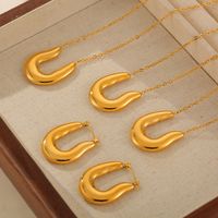 Titanium Steel 18K Gold Plated IG Style Hip-Hop Exaggerated Plating U Shape Solid Color Earrings Necklace main image 4