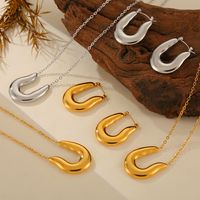 Titanium Steel 18K Gold Plated IG Style Hip-Hop Exaggerated Plating U Shape Solid Color Earrings Necklace main image 1