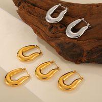 Titanium Steel 18K Gold Plated IG Style Hip-Hop Exaggerated Plating U Shape Solid Color Earrings Necklace main image 5