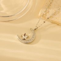 Wholesale Elegant Lady Streetwear Star Moon Copper Inlay Zircon Pendant Necklace sku image 1