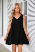 Women's Tea Dress Simple Style V Neck Ruched Sleeveless Solid Color Above Knee Holiday Travel Daily main image 2