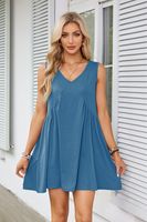 Women's Tea Dress Simple Style V Neck Ruched Sleeveless Solid Color Above Knee Holiday Travel Daily main image 11