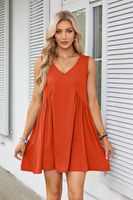 Women's Tea Dress Simple Style V Neck Ruched Sleeveless Solid Color Above Knee Holiday Travel Daily main image 3