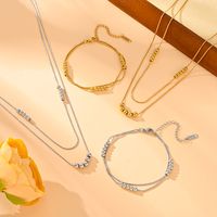 Titanium Steel 18K Gold Plated Simple Style Classic Style Patchwork Round Solid Color Bracelets Necklace Jewelry Set main image 1