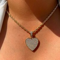 304 Stainless Steel Copper 18K Gold Plated Hip-Hop Simple Style Shiny Inlay Heart Shape Zircon Pendant Necklace main image 1
