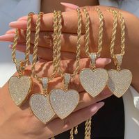 304 Stainless Steel Copper 18K Gold Plated Hip-Hop Simple Style Shiny Inlay Heart Shape Zircon Pendant Necklace main image 4