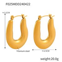 Titanium Steel 18K Gold Plated IG Style Hip-Hop Exaggerated Plating U Shape Solid Color Earrings Necklace sku image 3