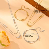 Titanium Steel 18K Gold Plated Simple Style Classic Style Patchwork Round Solid Color Bracelets Necklace Jewelry Set main image 2