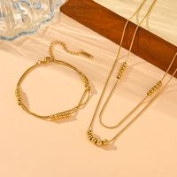 Titanium Steel 18K Gold Plated Simple Style Classic Style Patchwork Round Solid Color Bracelets Necklace Jewelry Set sku image 7