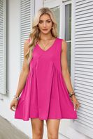 Women's Tea Dress Simple Style V Neck Ruched Sleeveless Solid Color Above Knee Holiday Travel Daily main image 5
