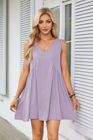 Women's Tea Dress Simple Style V Neck Ruched Sleeveless Solid Color Above Knee Holiday Travel Daily main image 6