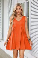 Women's Tea Dress Simple Style V Neck Ruched Sleeveless Solid Color Above Knee Holiday Travel Daily main image 8