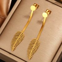 1 Pair Luxurious Solid Color Feather Plating Inlay 304 Stainless Steel Artificial Rhinestones 18K Gold Plated Drop Earrings main image 3