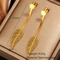 1 Pair Luxurious Solid Color Feather Plating Inlay 304 Stainless Steel Artificial Rhinestones 18K Gold Plated Drop Earrings main image 4