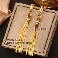 1 Pair Luxurious Solid Color Feather Plating Inlay 304 Stainless Steel Artificial Rhinestones 18K Gold Plated Drop Earrings main image 5