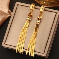 1 Pair Luxurious Solid Color Feather Plating Inlay 304 Stainless Steel Artificial Rhinestones 18K Gold Plated Drop Earrings main image 6