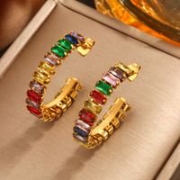 1 Pair Glam Luxurious Romantic Geometric Plating Inlay 304 Stainless Steel Artificial Rhinestones 18K Gold Plated Ear Studs main image 2